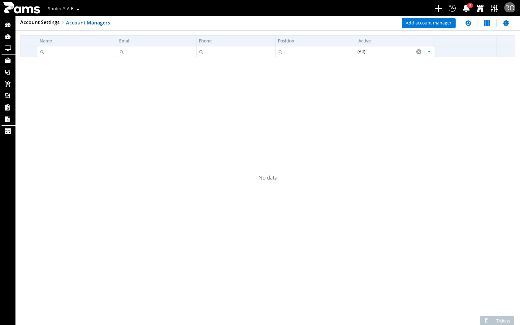 Review the account-manager list, its headers, and the header controls