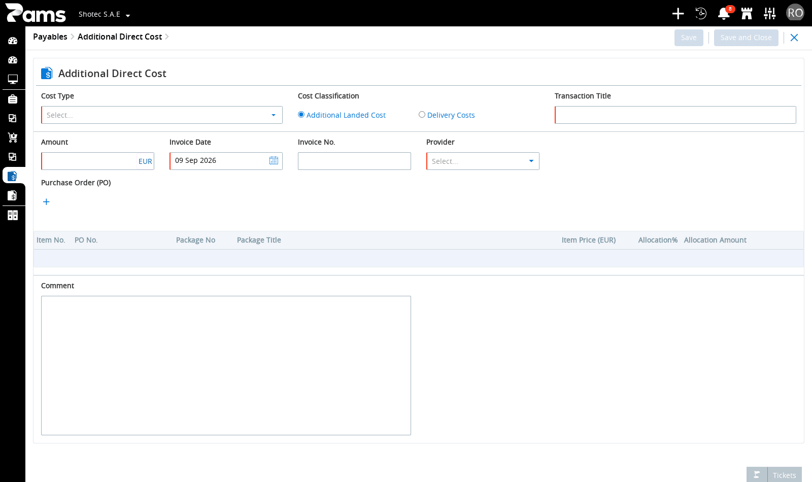 Check the purchase-order form fields and order-line headers.