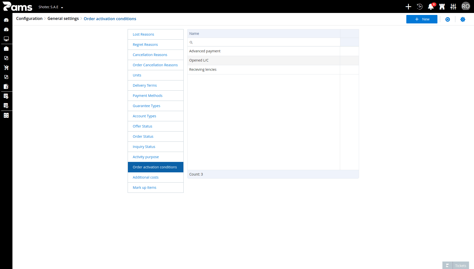 Order Activation Conditions