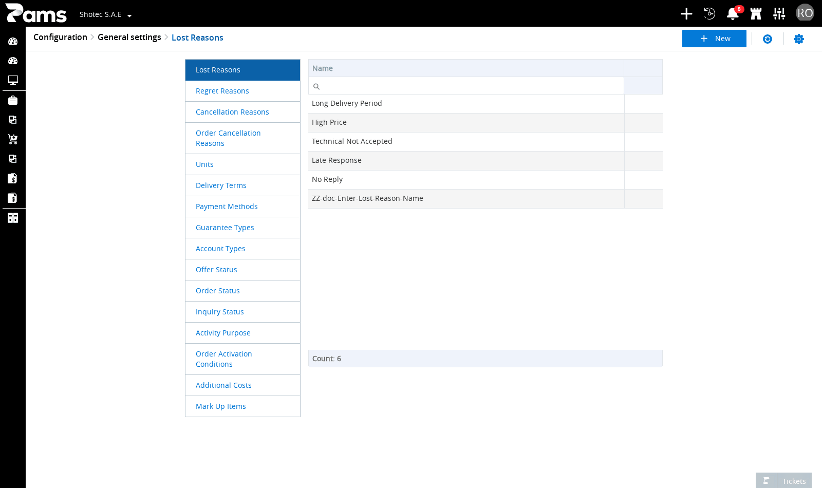 Confirm the Lost Reasons heading, Name list header, and sibling tabs before maintaining a choice.