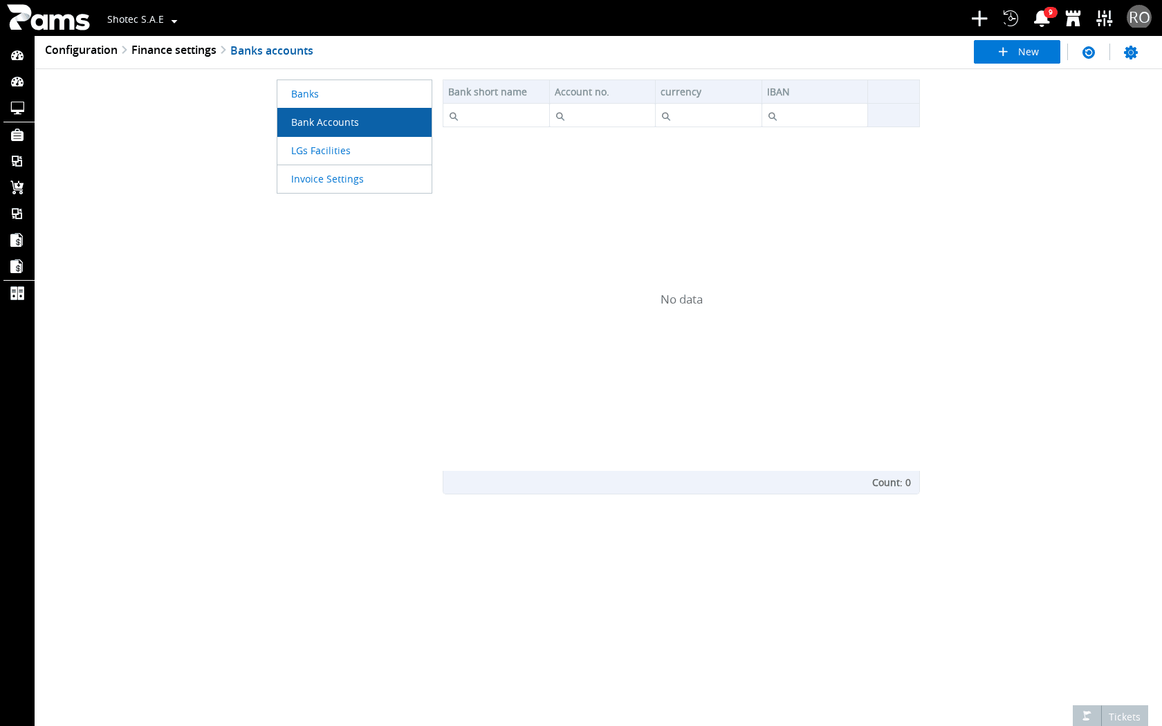 Inspect the bank-account values and the actions at the end of each row