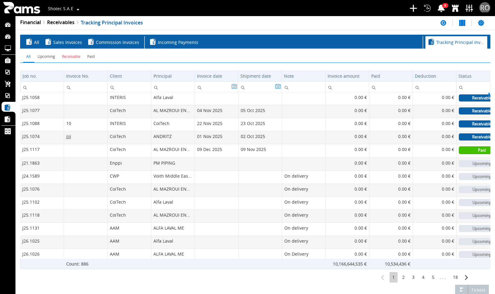 Check the four status filters above the grid.
