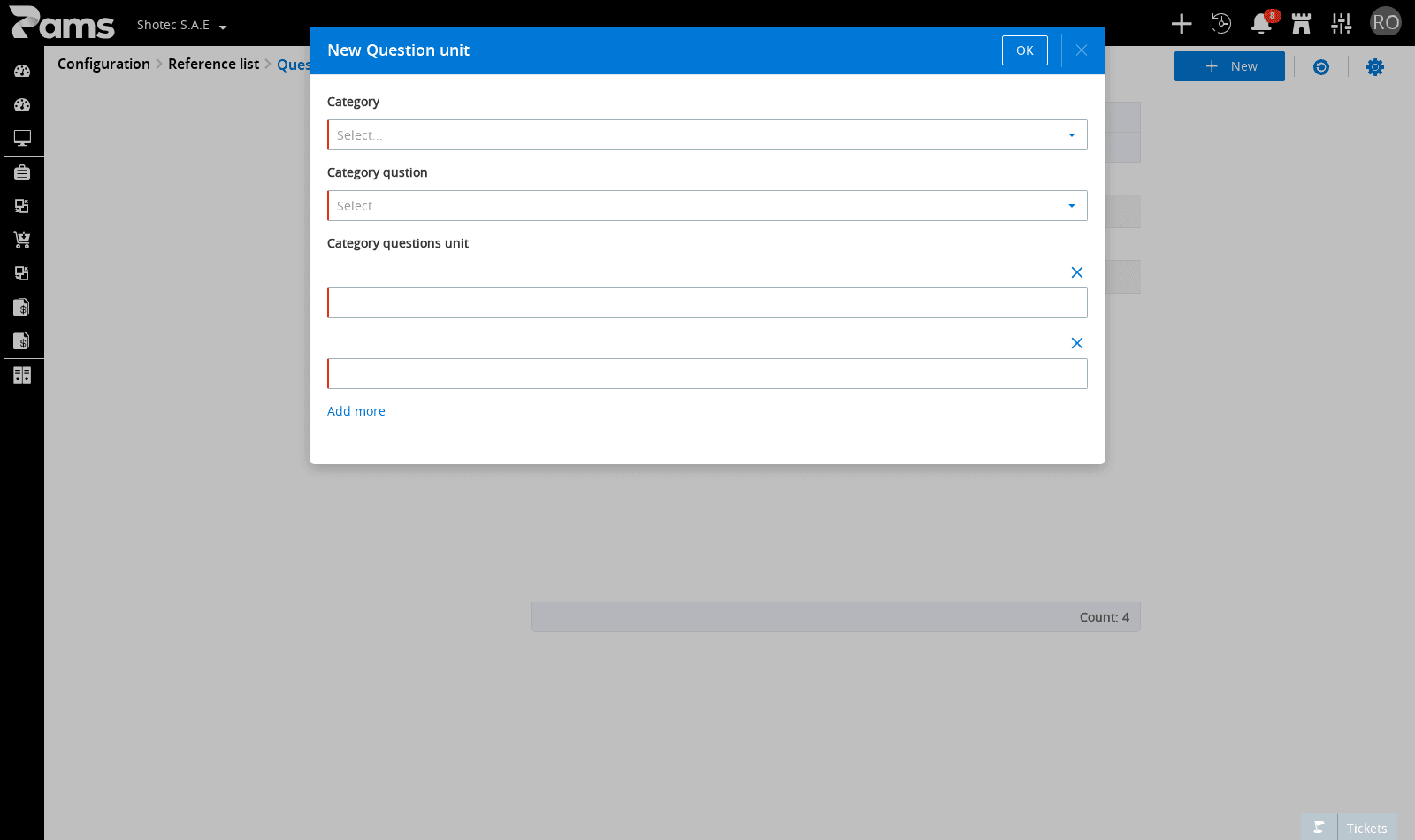 The dialog after another unit entry is added