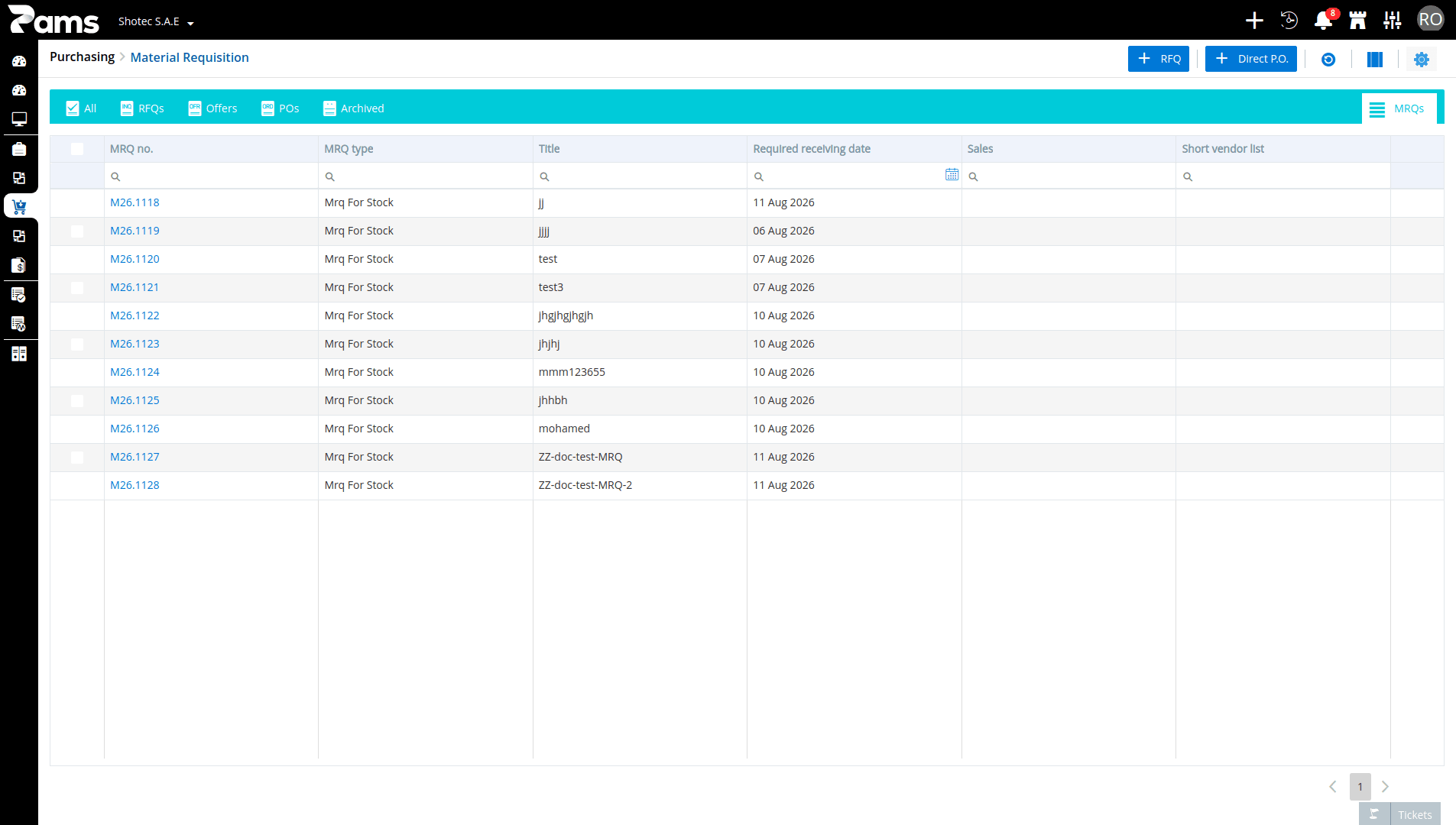 List Material Requisitions