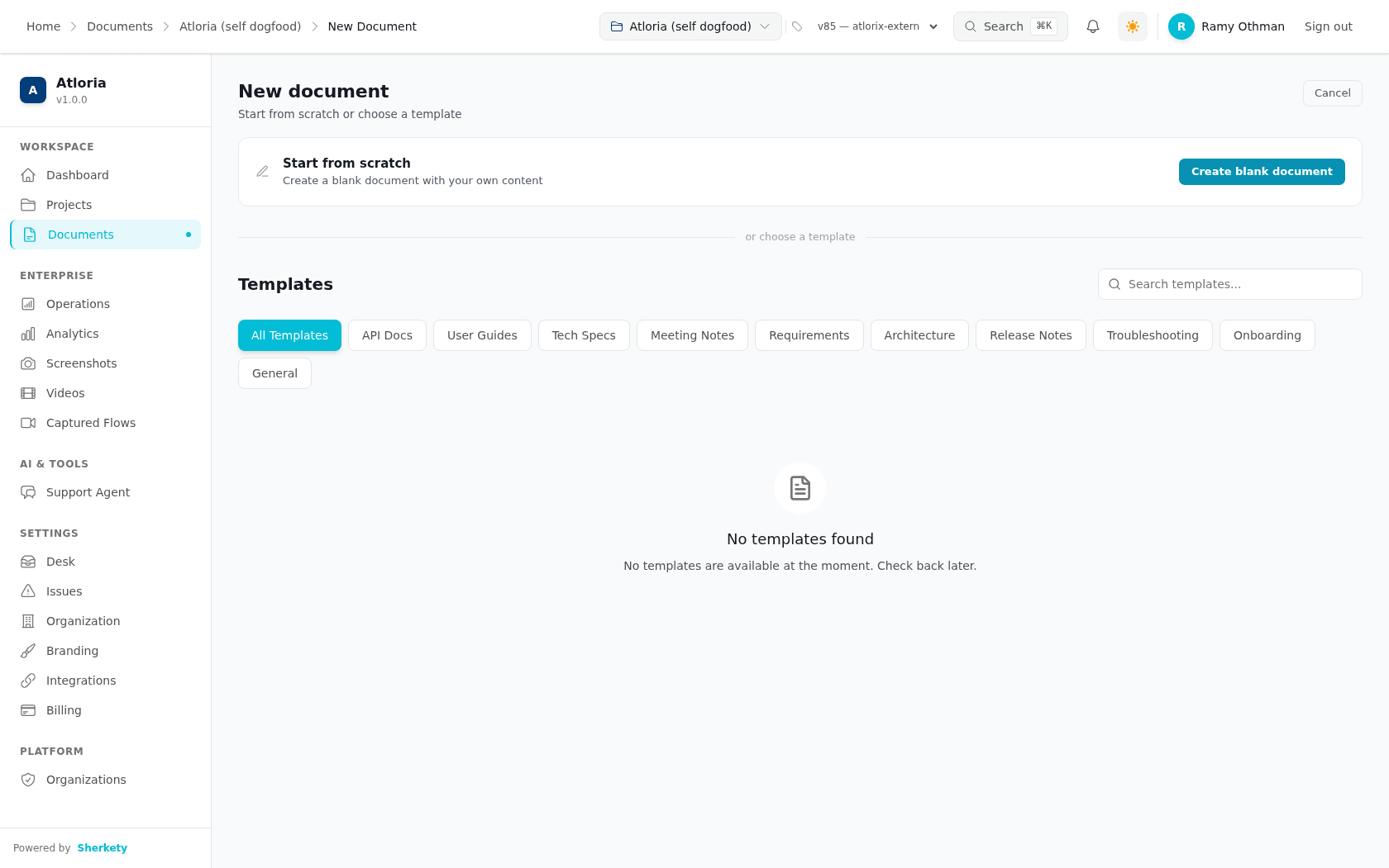 Select a blank document or a template from the New Document page.