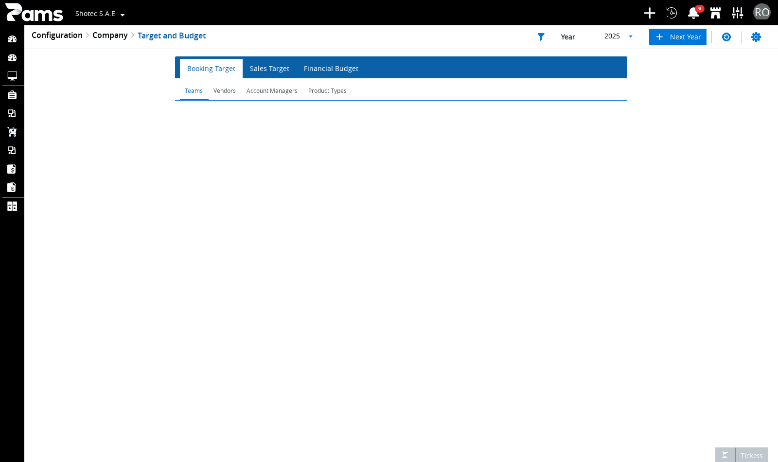Use the booking tabs to choose the group of values to review.