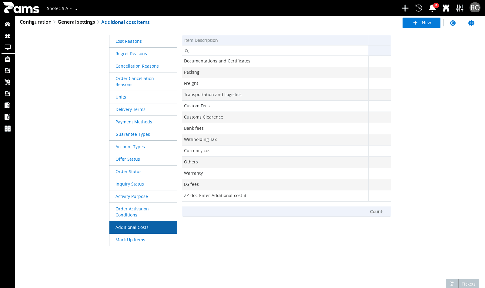 Look for the Item Description column and the
New, Refresh, and Settings controls.