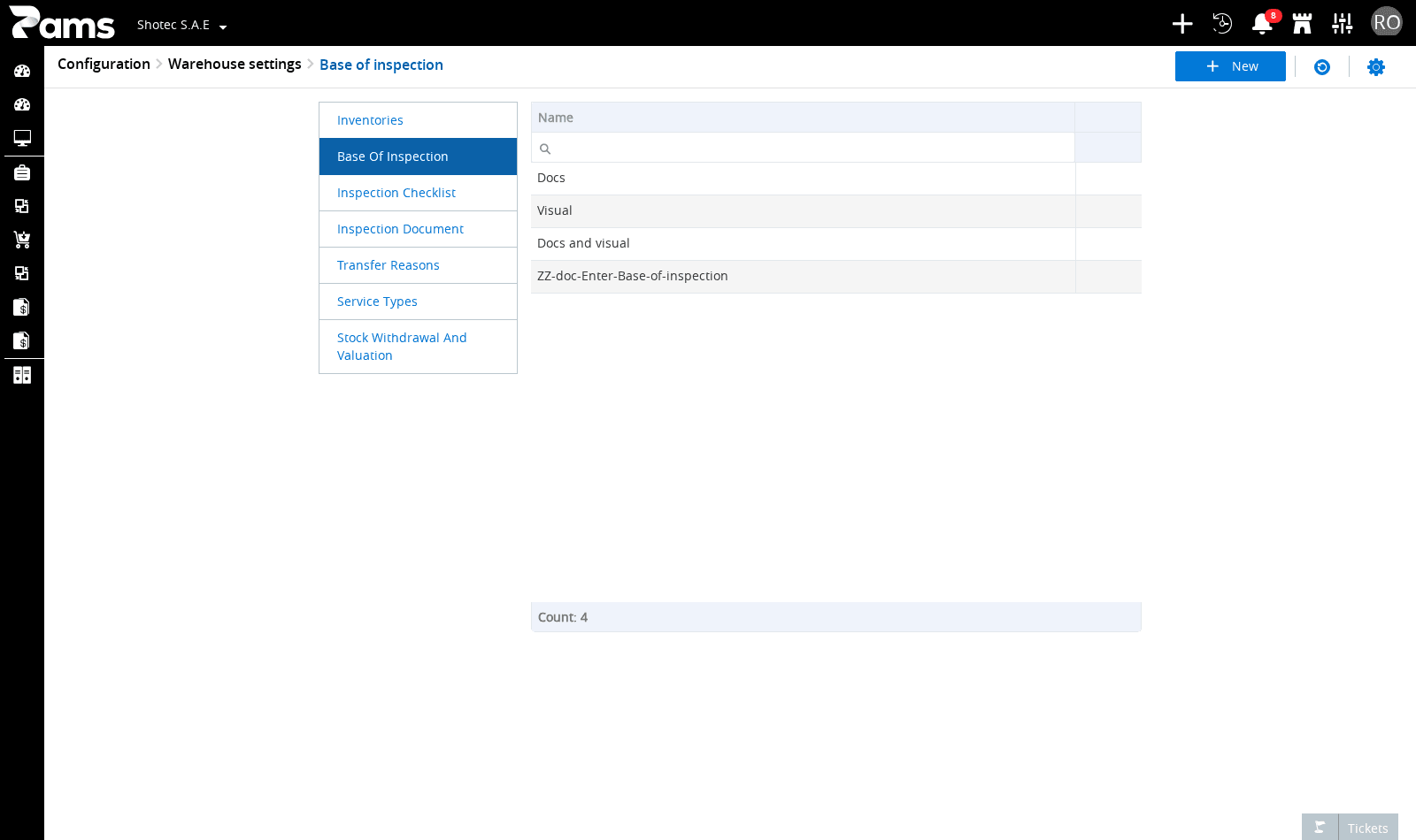 Check the Name column and the New, Refresh, and Settings controls.