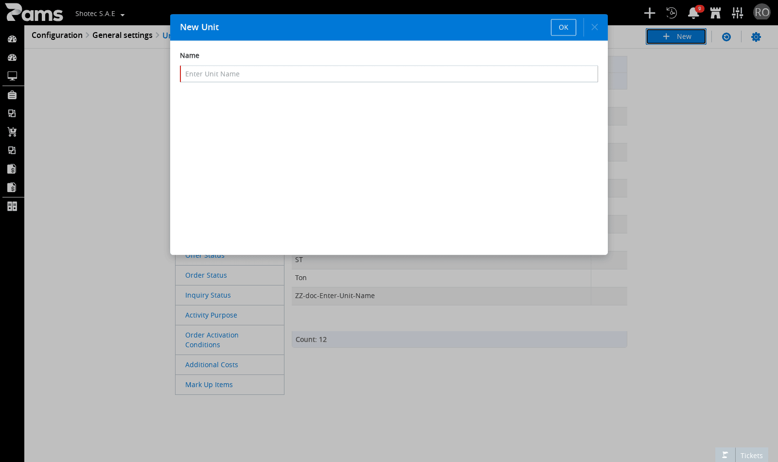 Check the unit form before selecting OK.