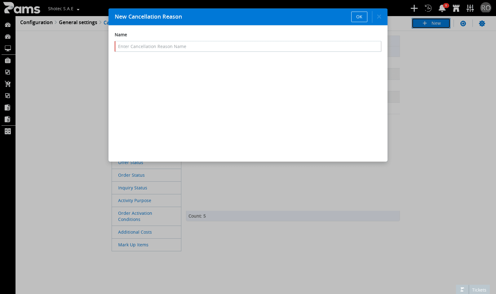 Enter a cancellation reason in the required Name field.