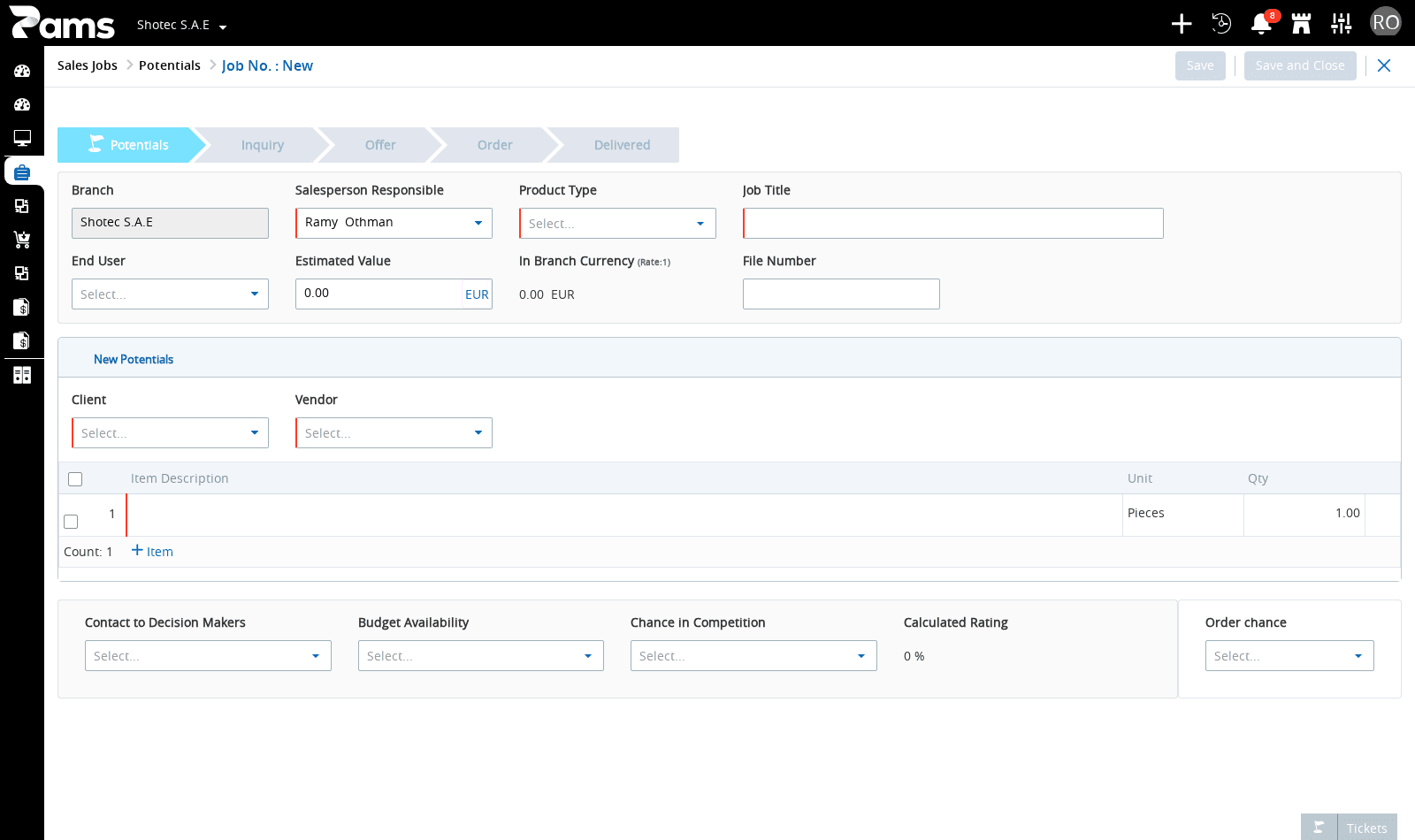 Locate the job information and Potential fields before entering them.