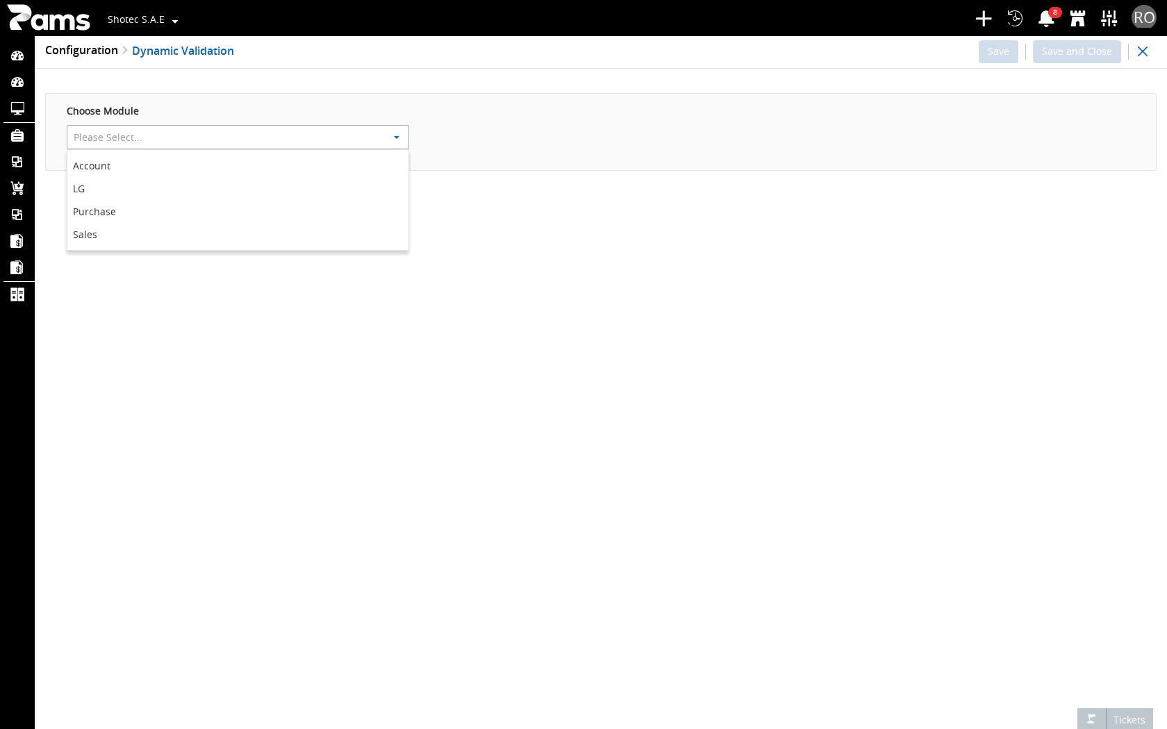 The configuration page with Choose Module and save controls