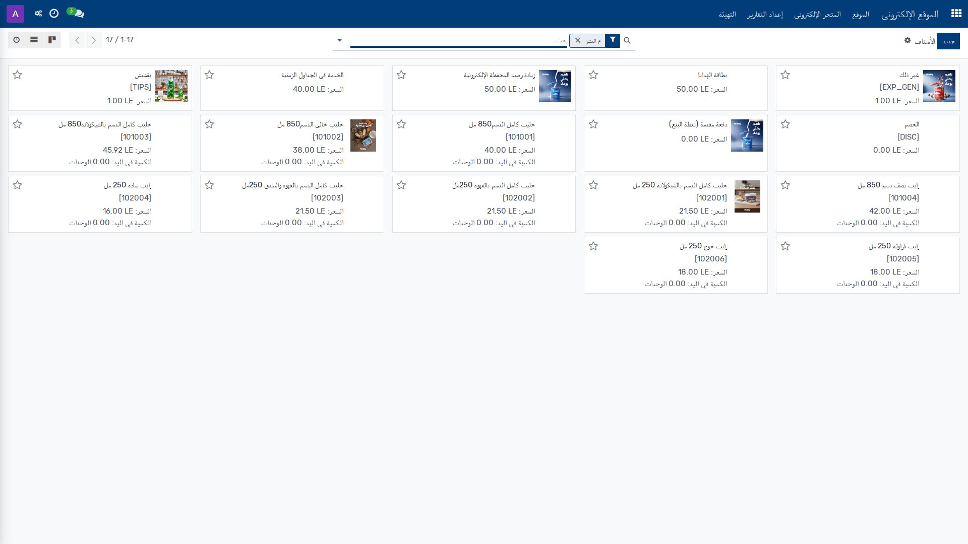 المتجر الإلكتروني — الأصناف