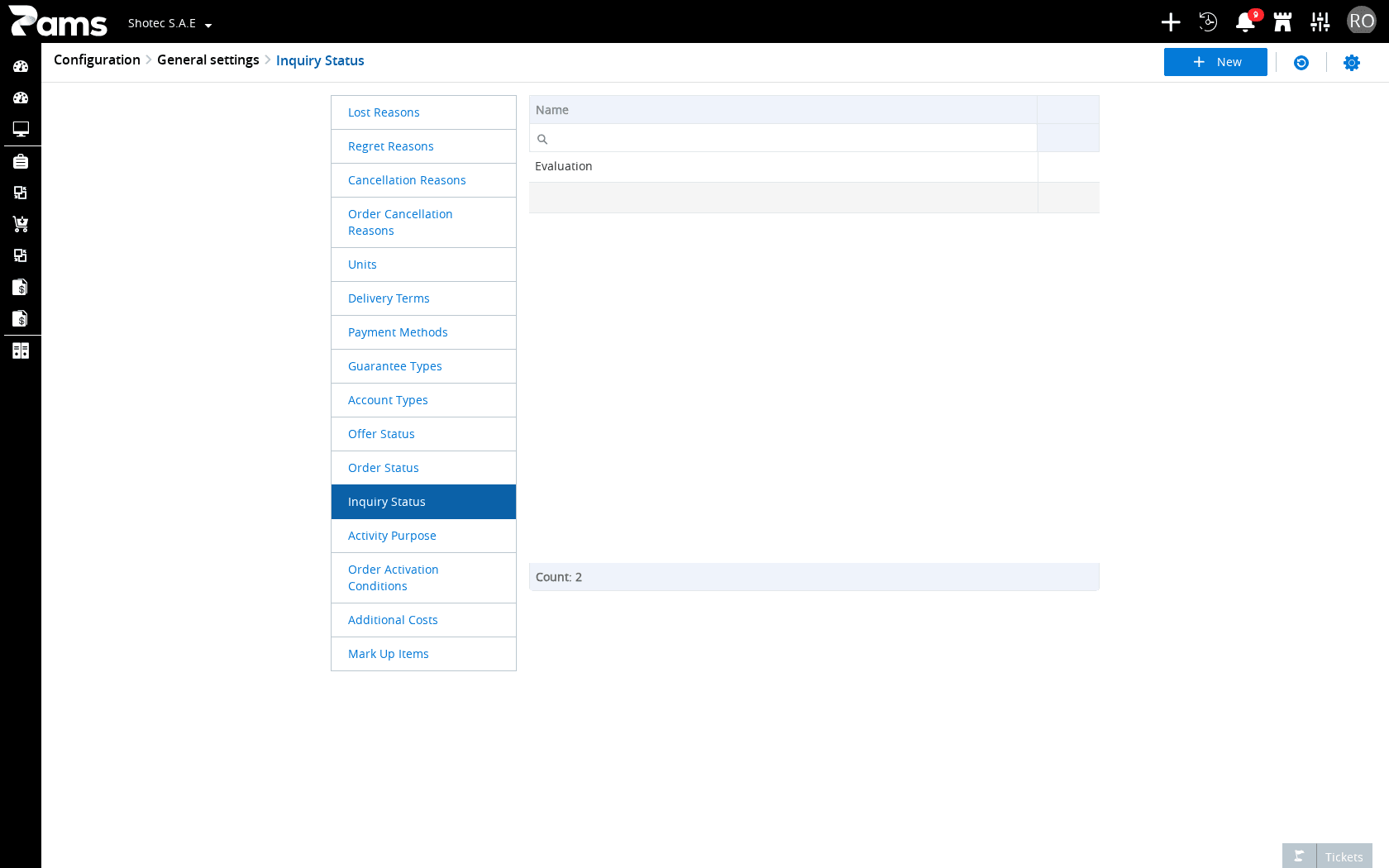 Recognize the Inquiry Status page heading, list, and toolbar before opening an entry.