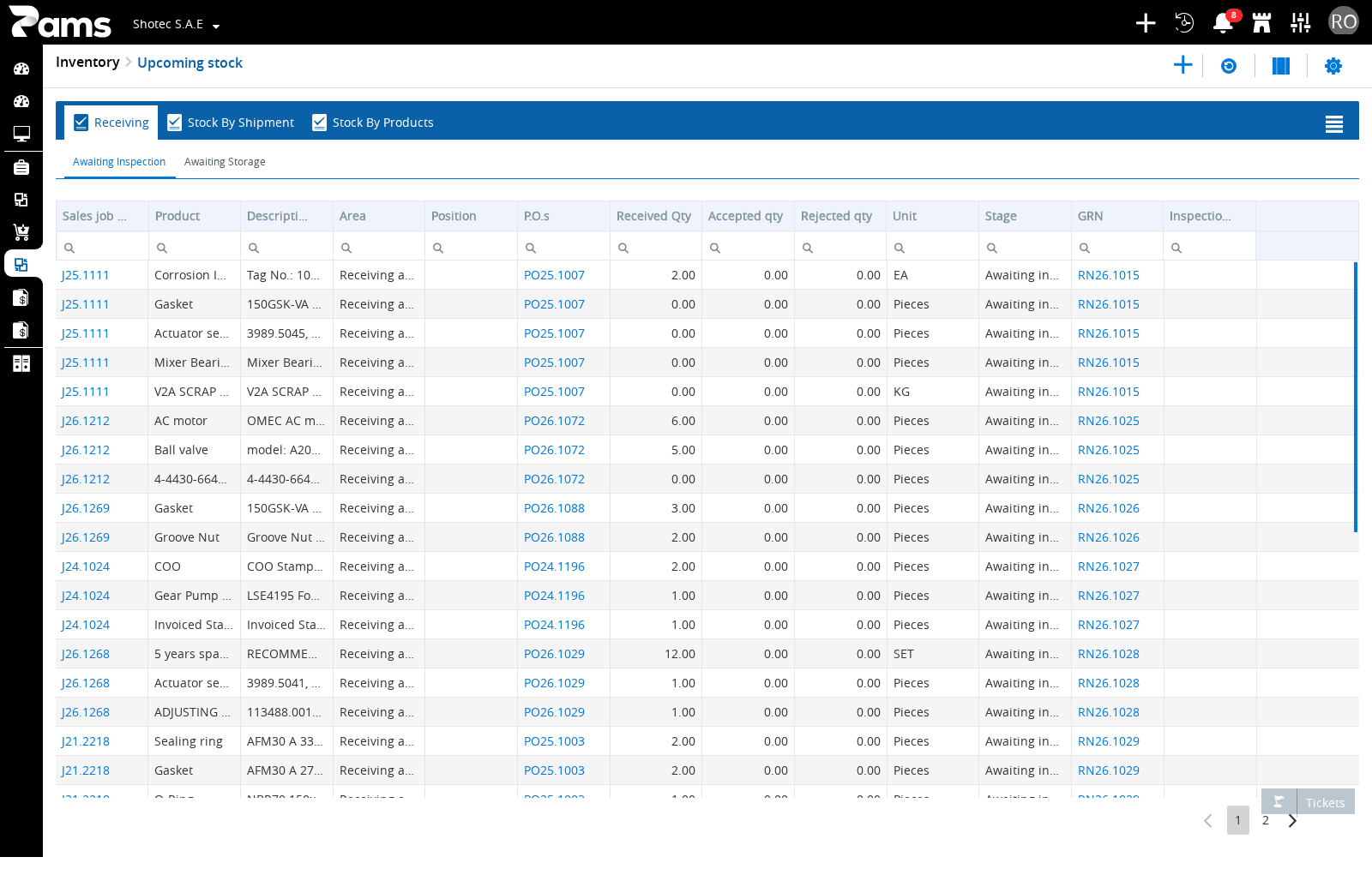 The Upcoming stock heading, queue choices, toolbar controls, and list headers