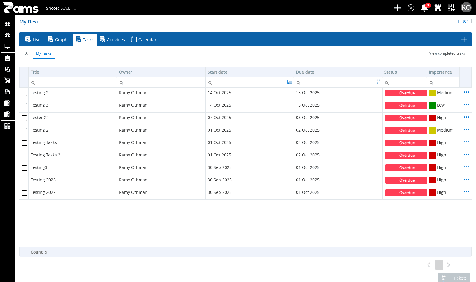 Task-row menu with Open, Complete, Un complete, and Delete options