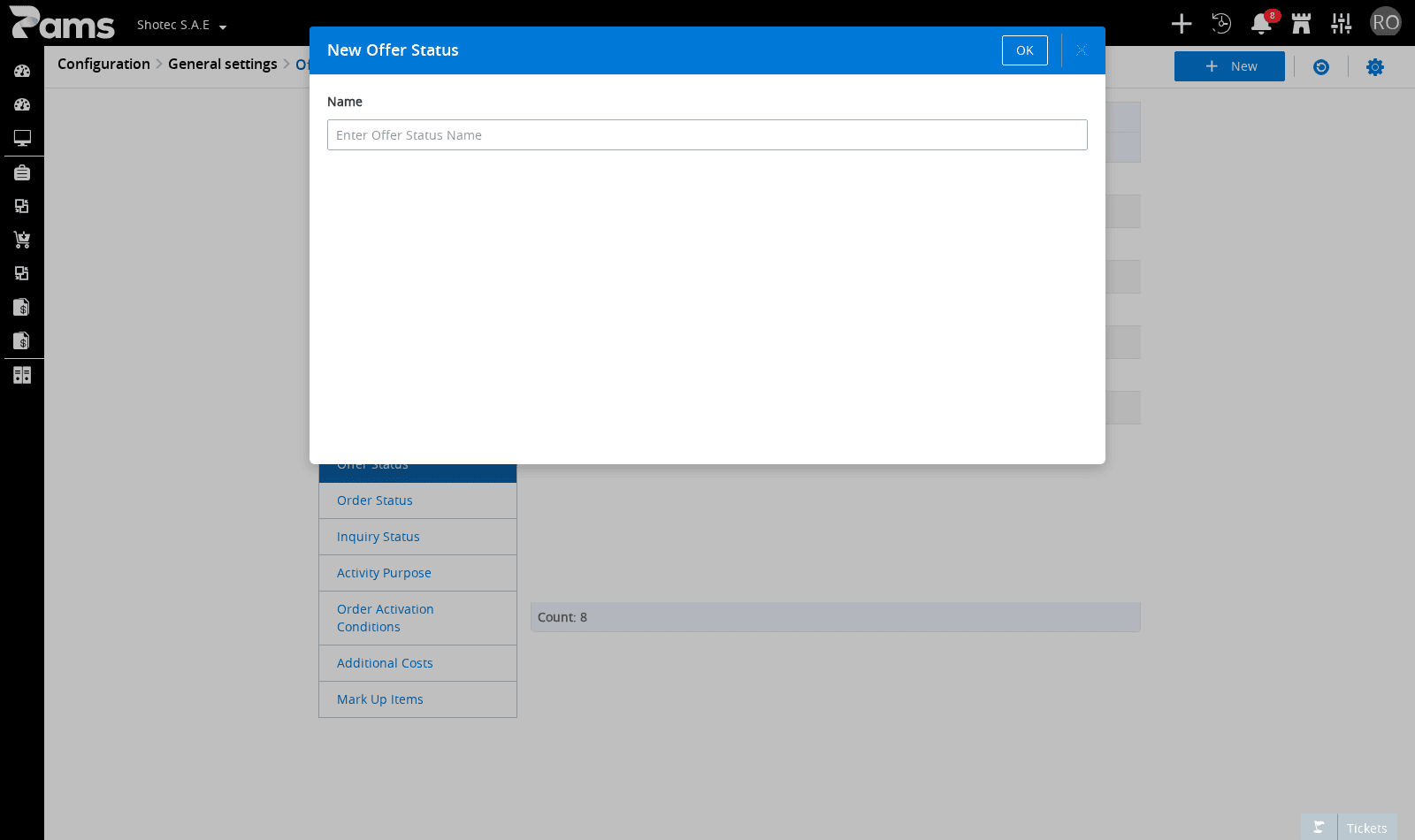 Look at the New Offer Status dialog and its Name field.