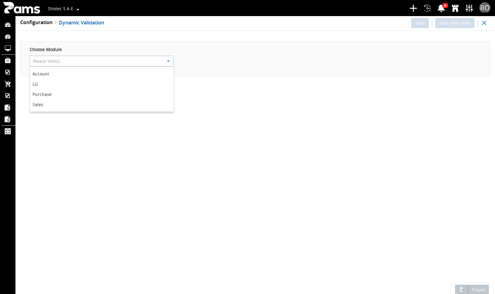 The open Choose Module control and its module choices