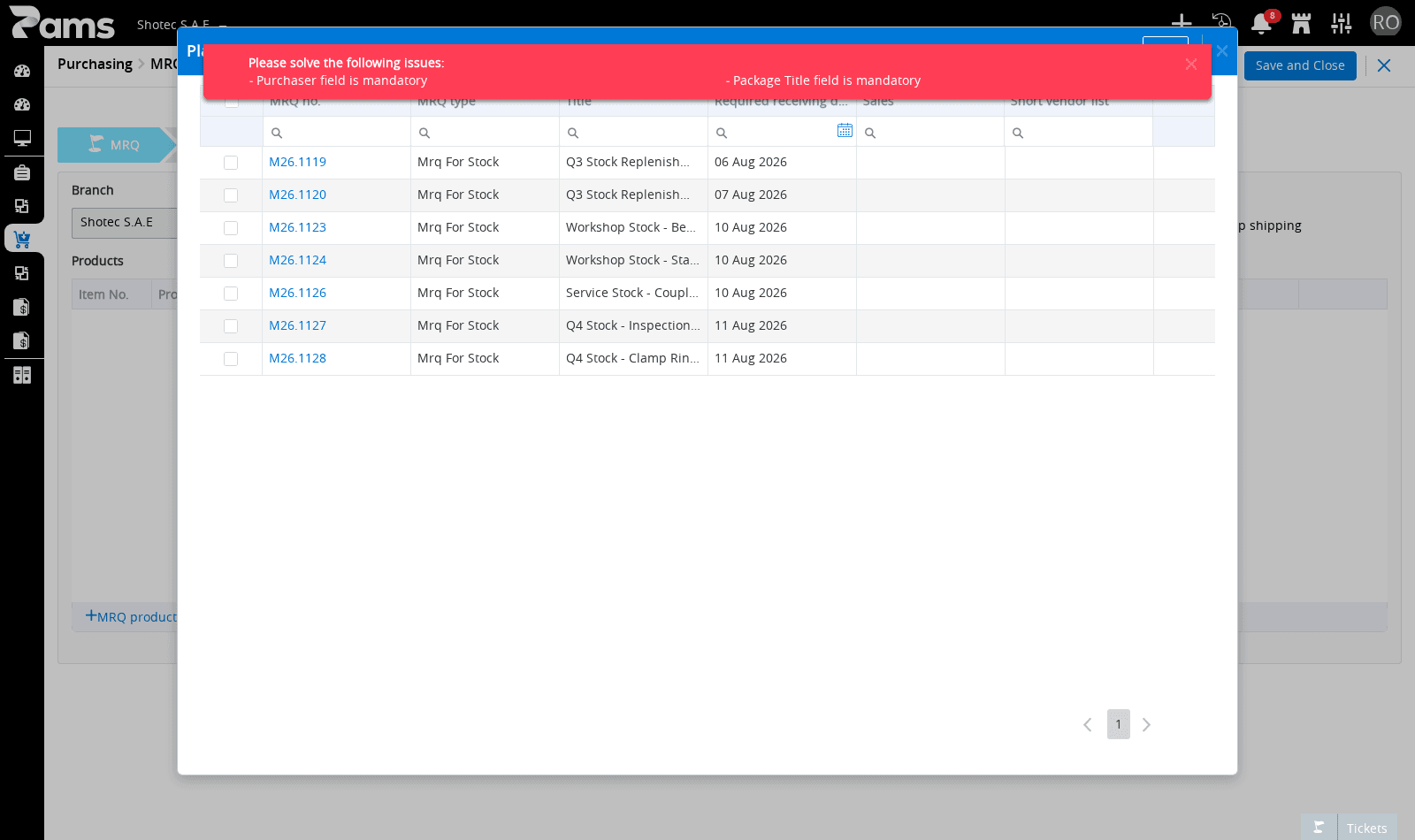 Select an MRQ product from the Planned orders surface.