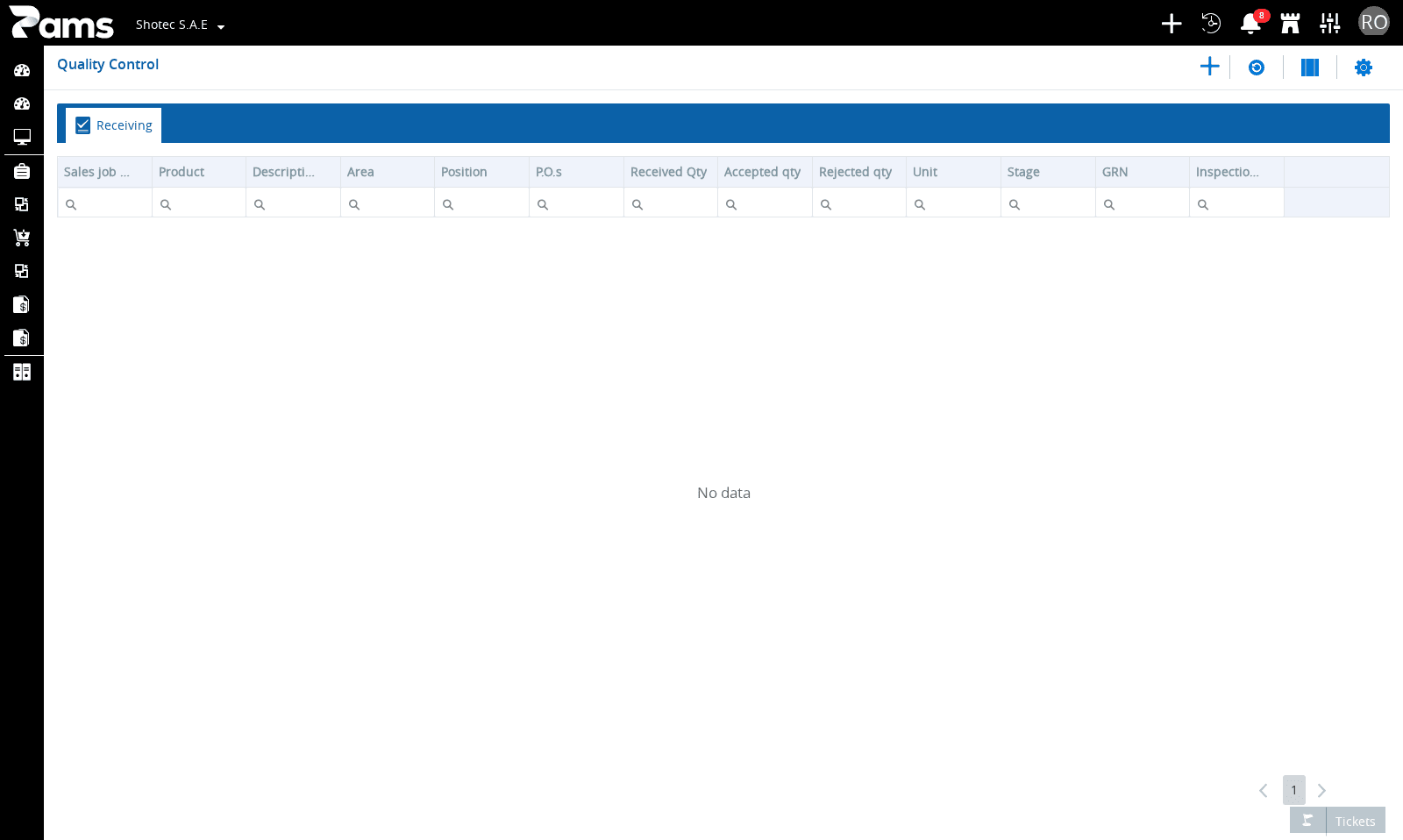 Check the visible QC column headers and the empty list.