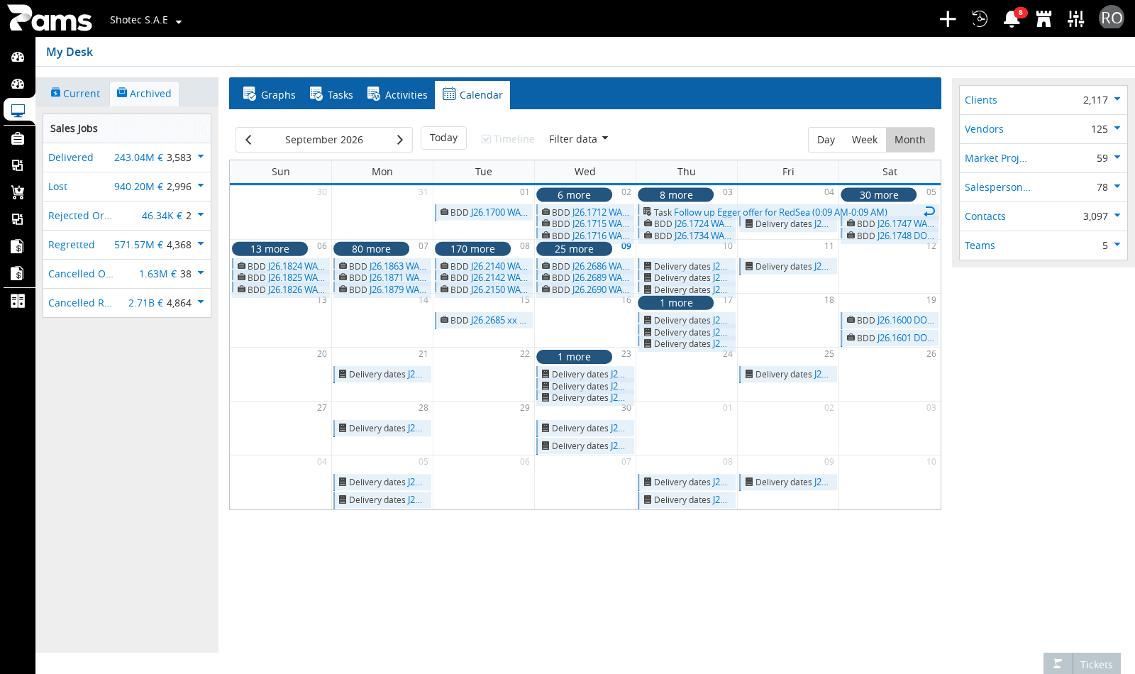 Calendar view with weekday columns and calendar controls