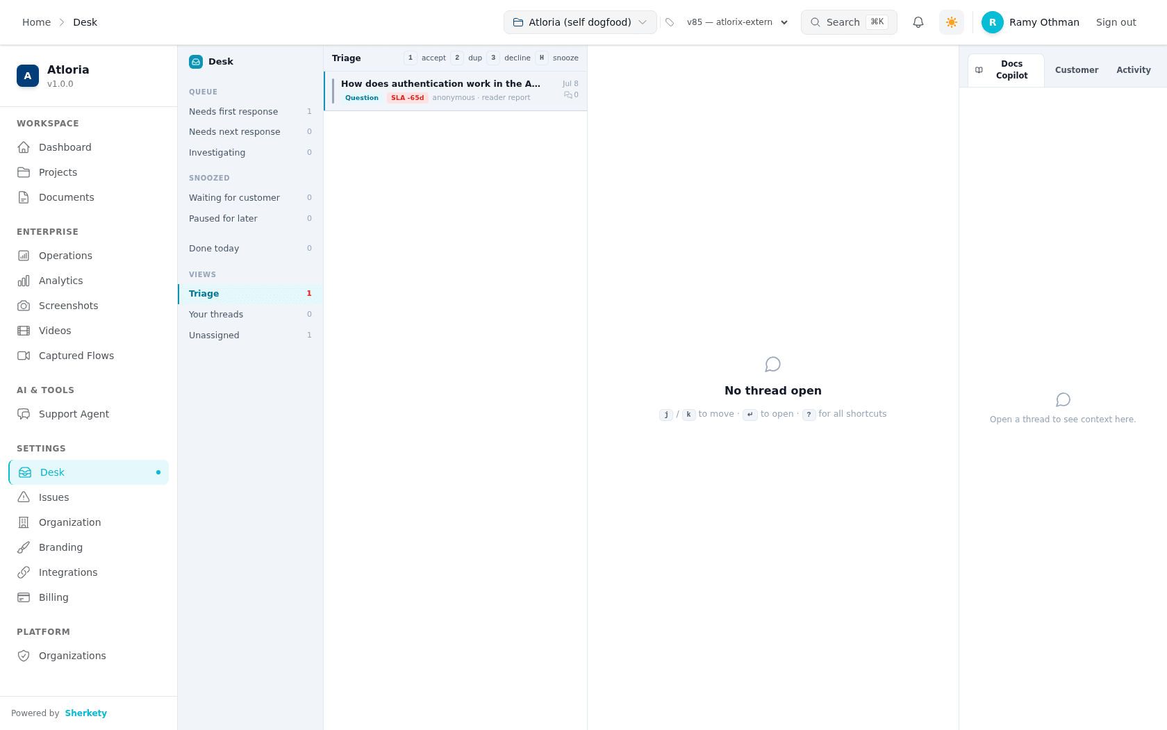 Desk queues and supporting context