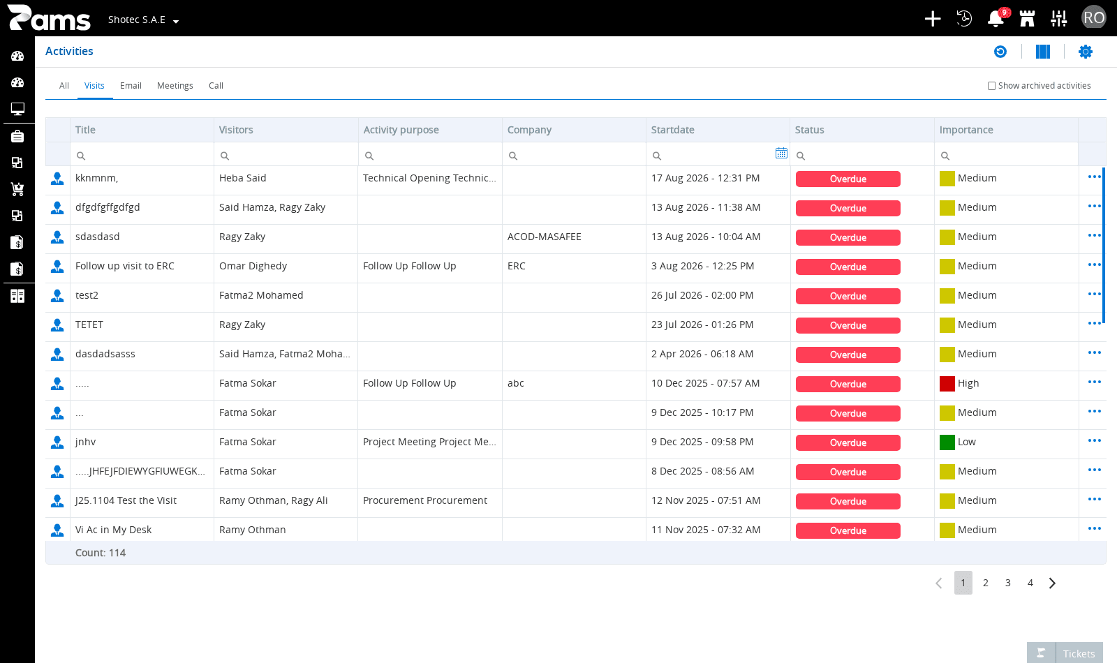 Choose an activity filter from the list.