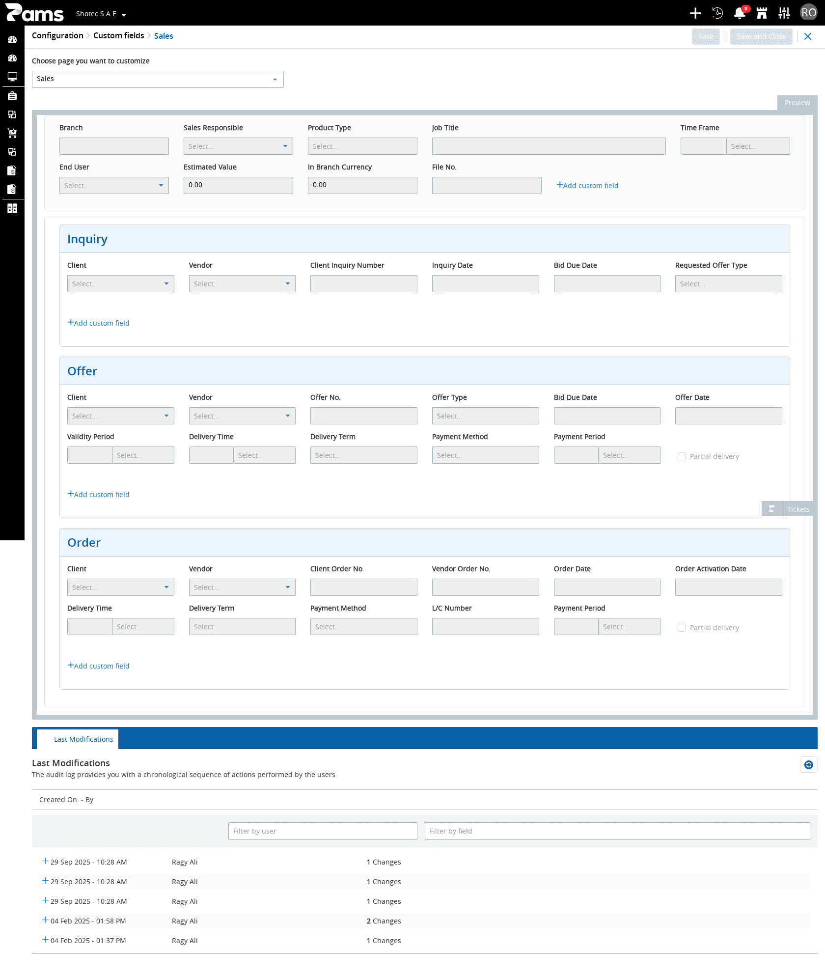 Use the section headings and visible field labels to locate the field you want to configure.