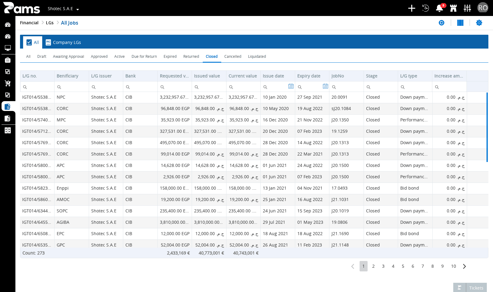 The L/G list headers and list controls