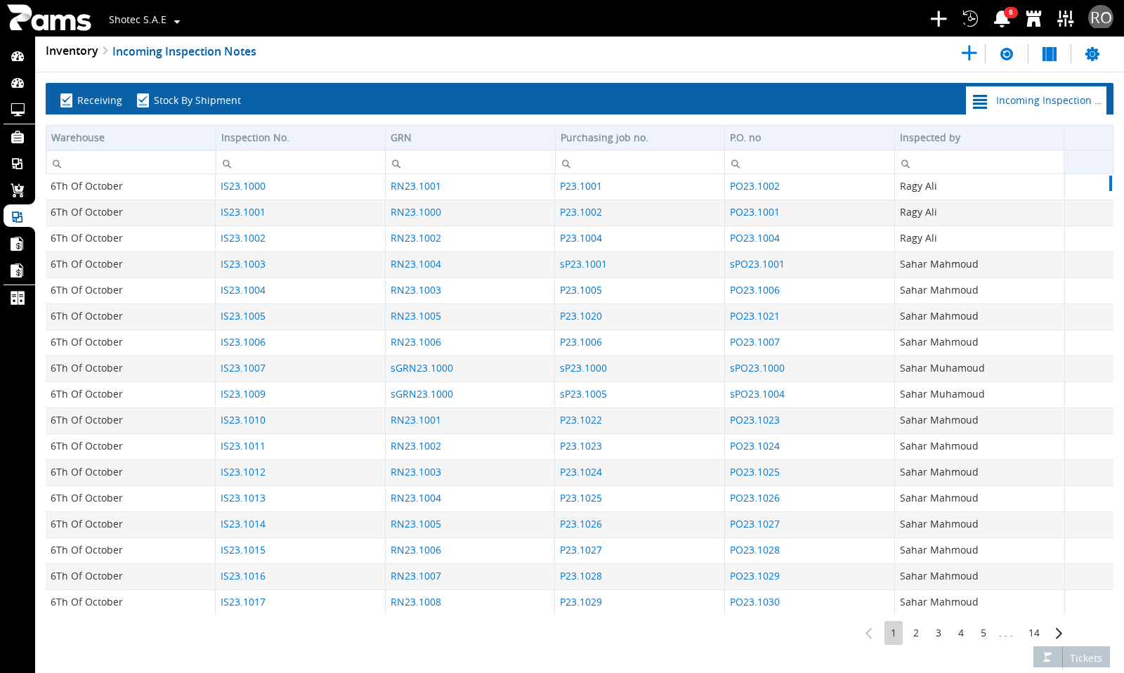 Look at the Receiving view before choosing another warehouse tab.