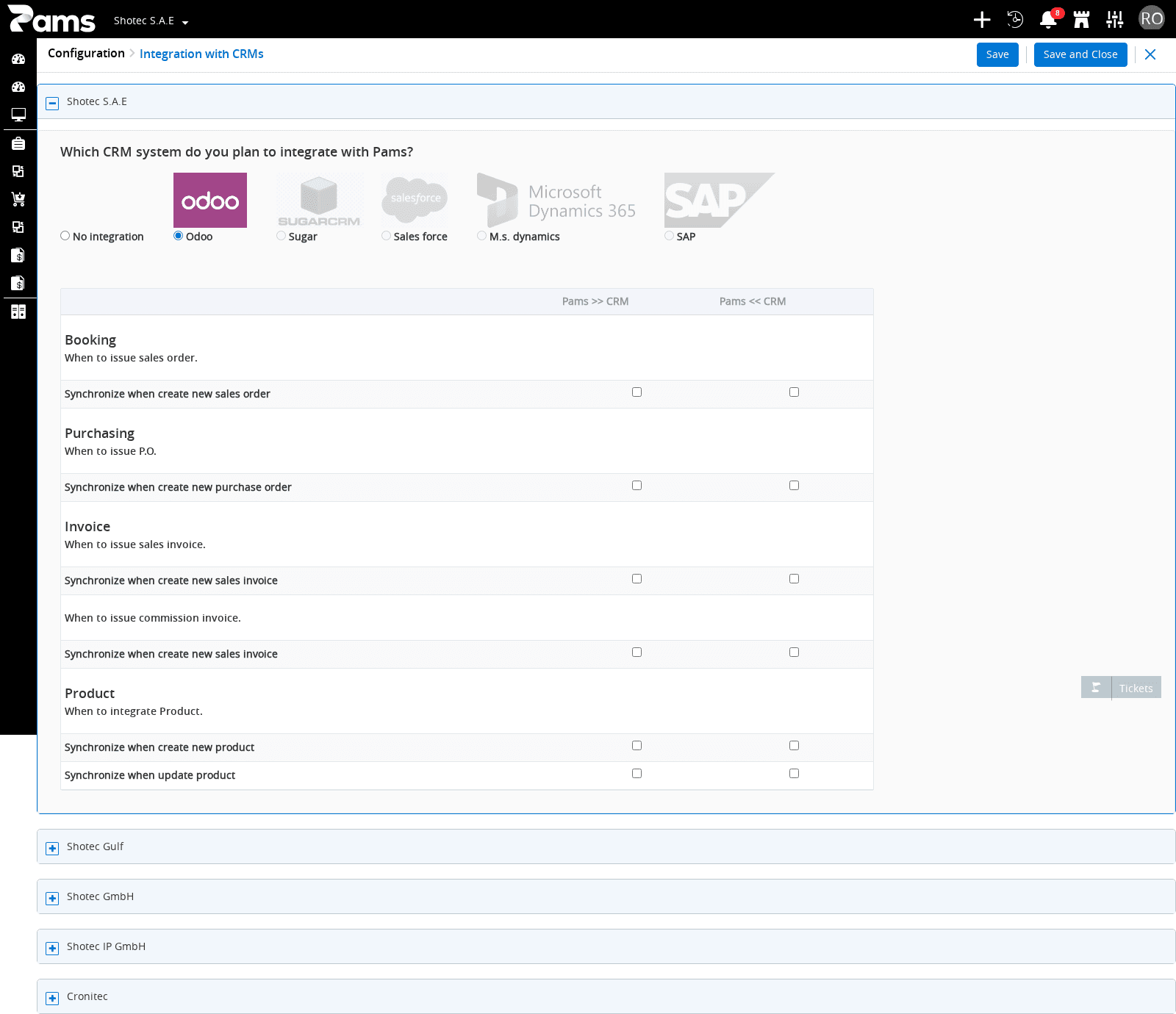 Review the synchronization directions and workflow rows