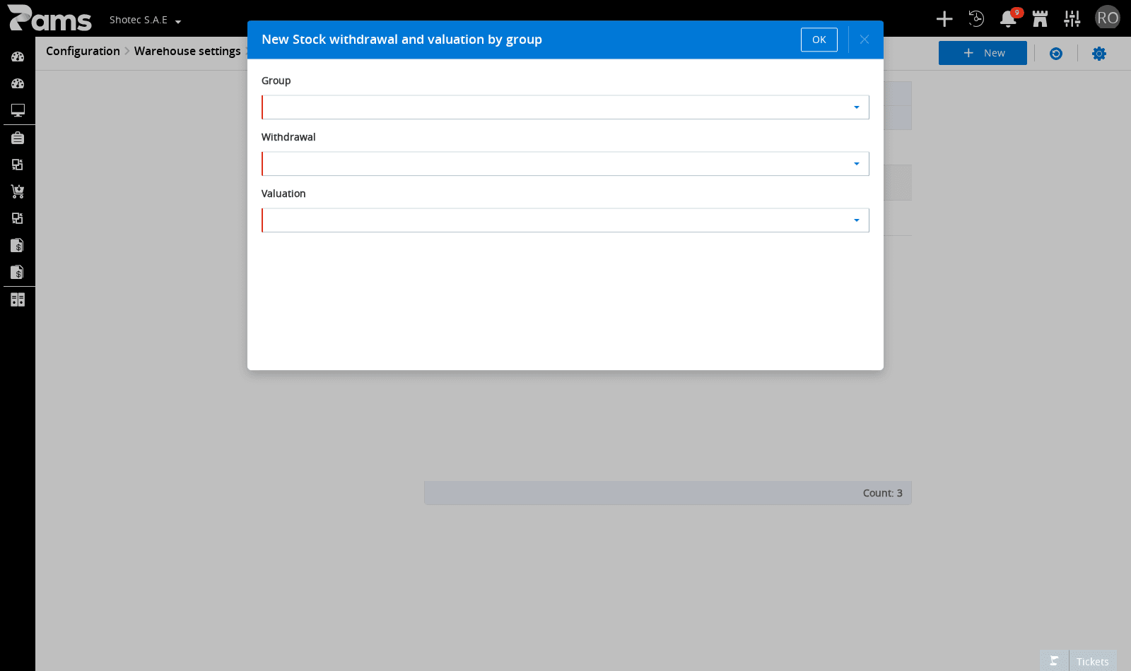 Check the three required select boxes in the new-setting form.