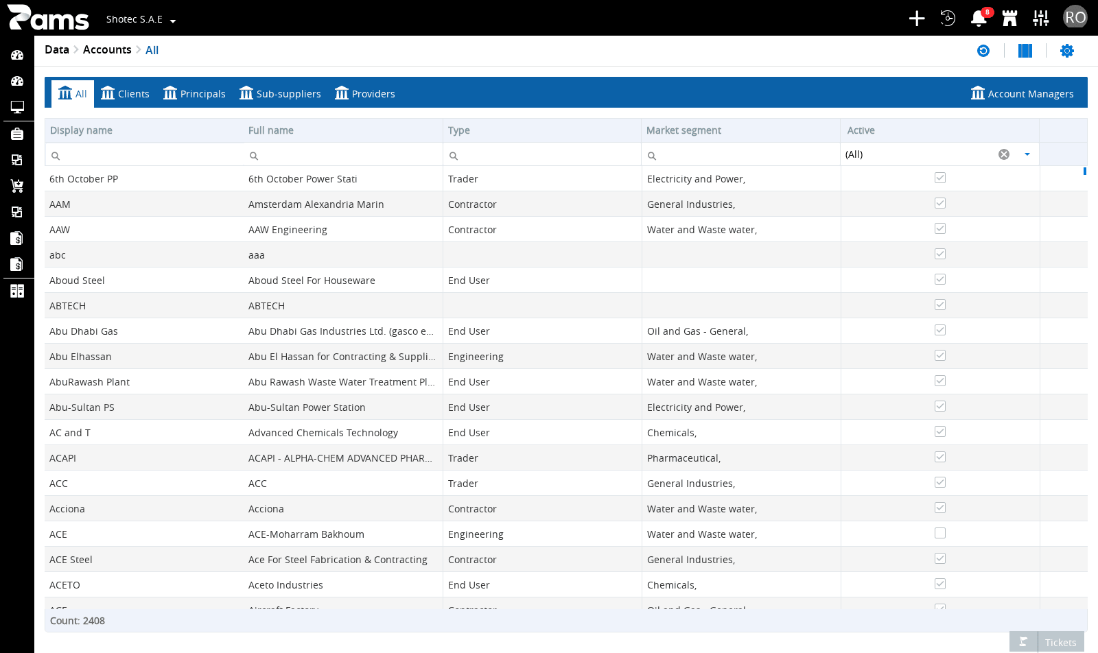 Choose an account category and read the list headers