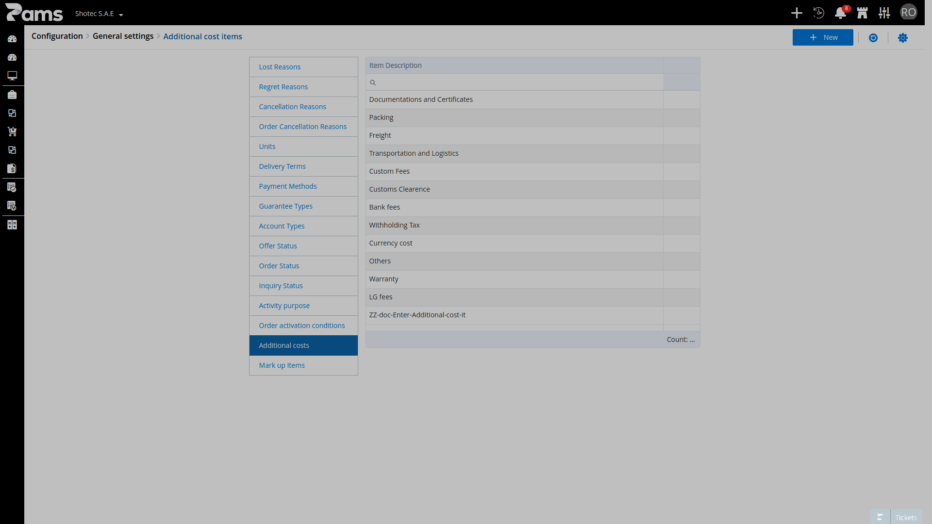 Configure Cost Items