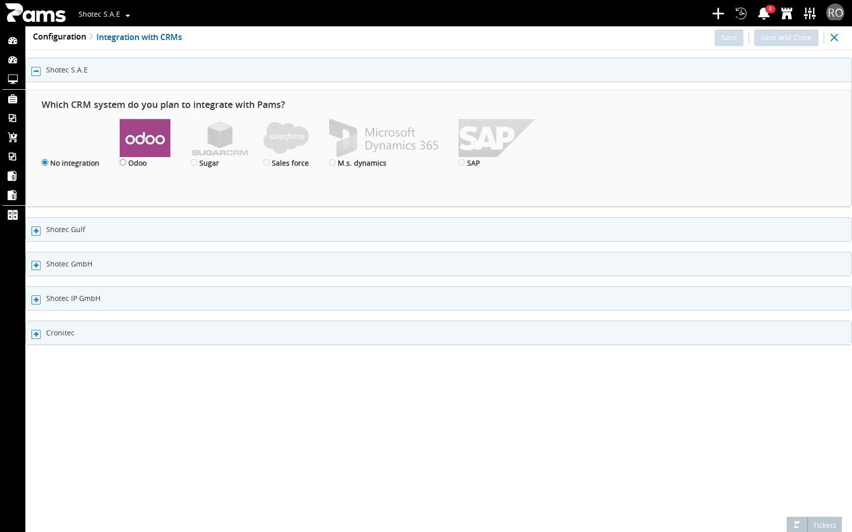 Identify a company branch and the integration choices