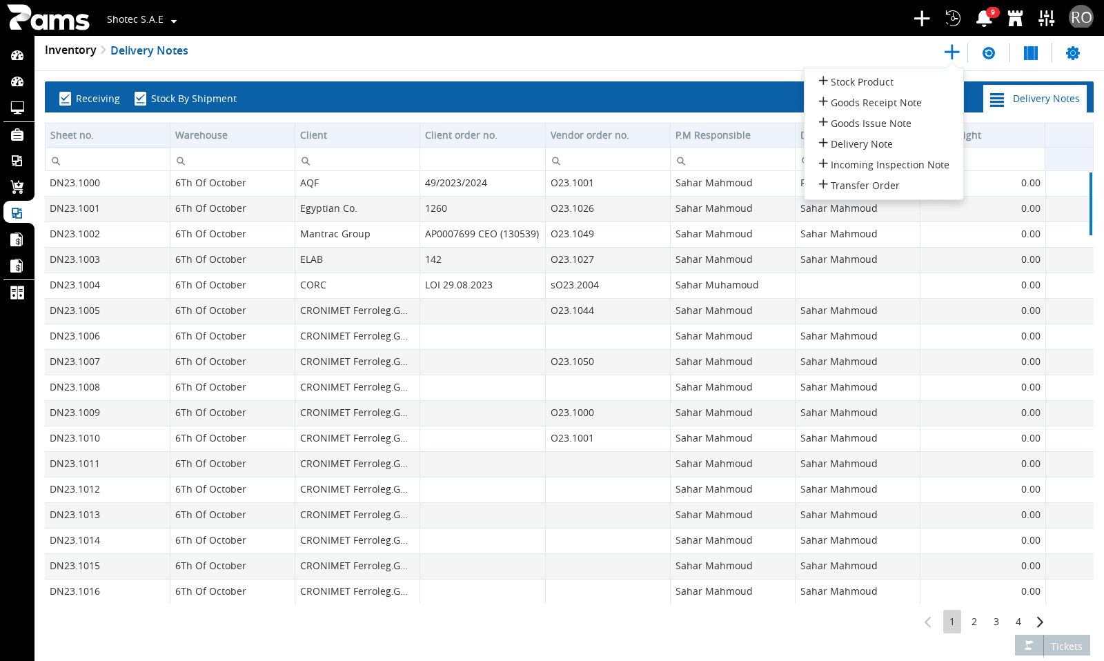 Use the warehouse list when you need to return to delivery-note work.