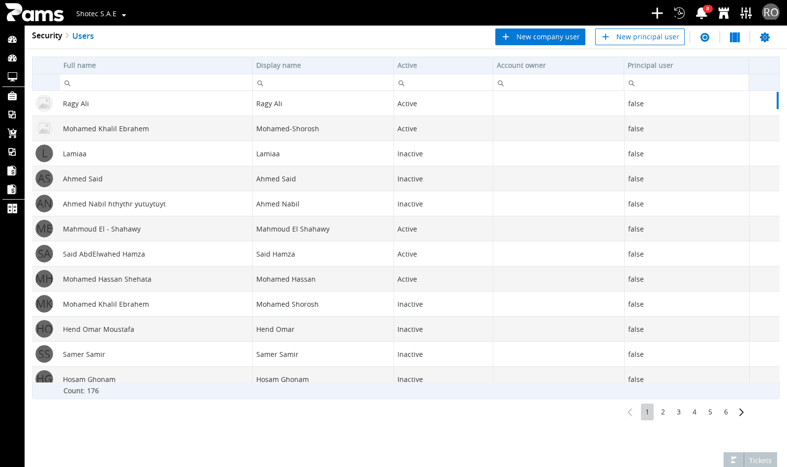 Identify a user from the list headers and choose New company user.
