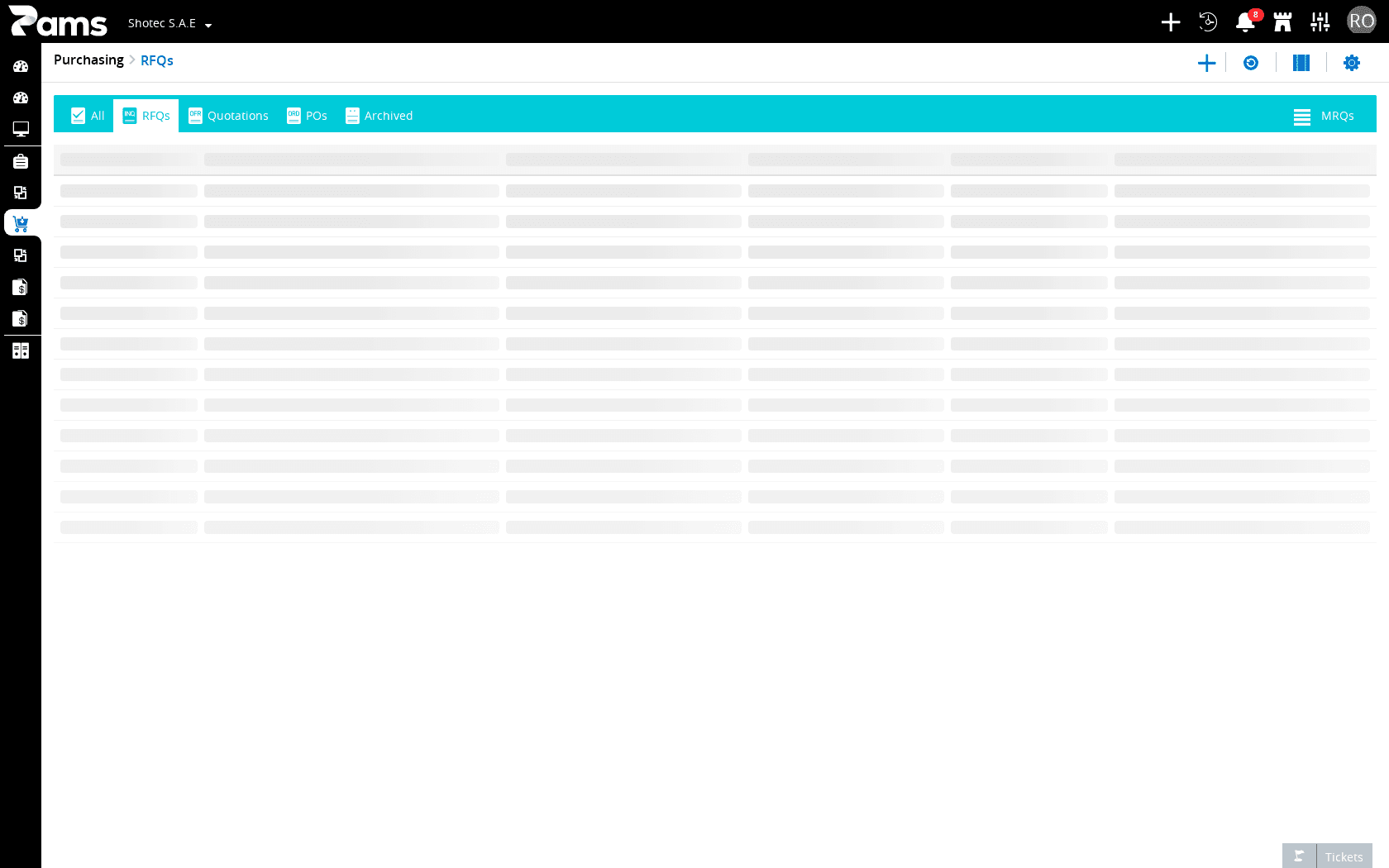 Look at the purchase-job list tabs and its three toolbar buttons.
