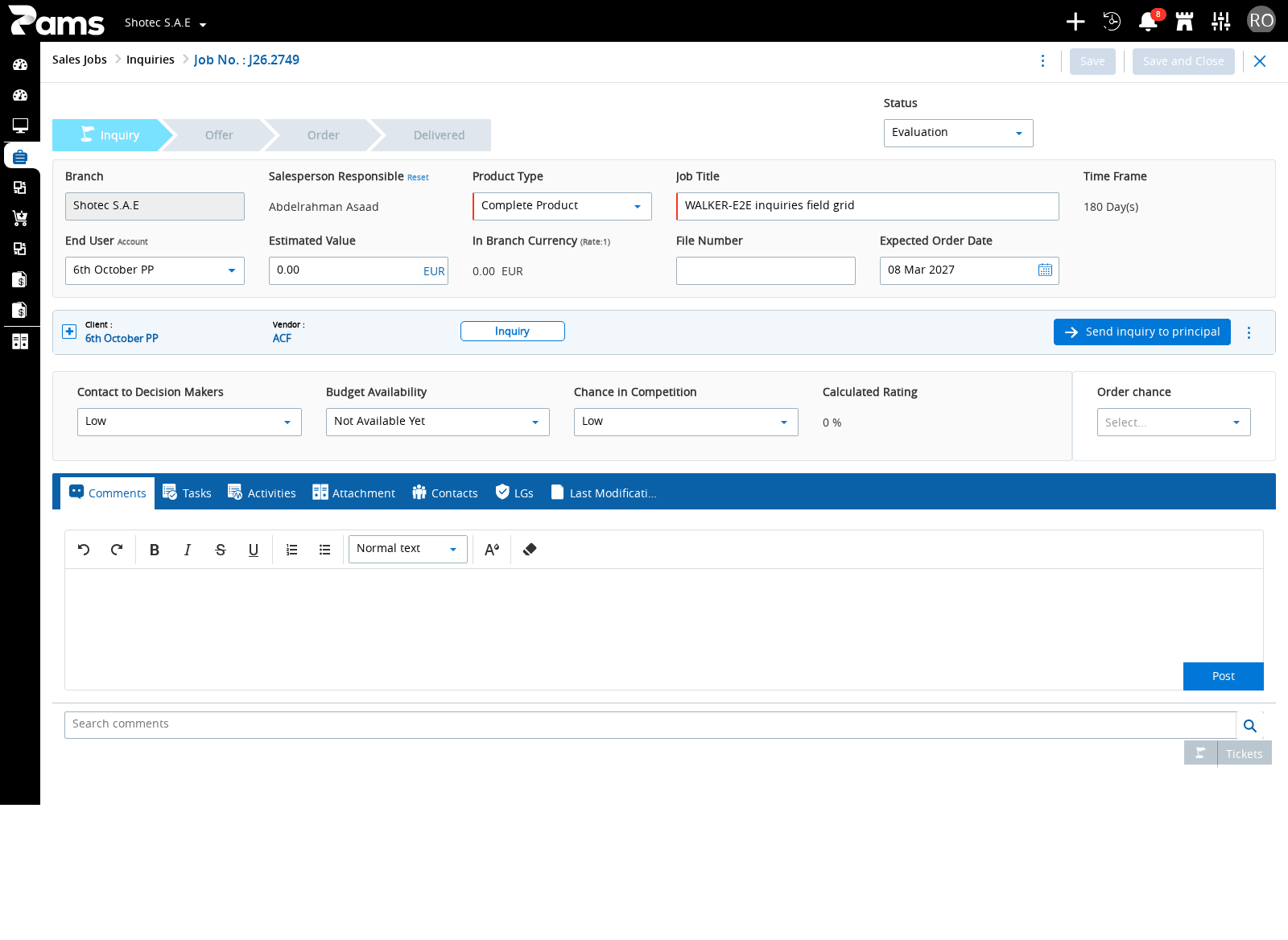 Use the saved workspace header to recognize the Inquiry stage and its companion areas.