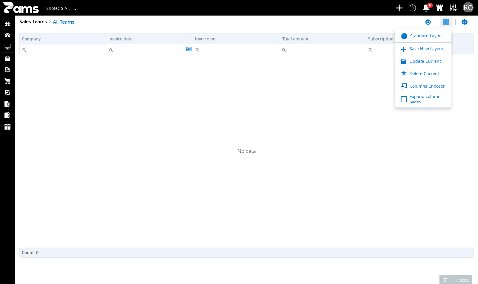 Review the available layout actions before changing the list presentation.