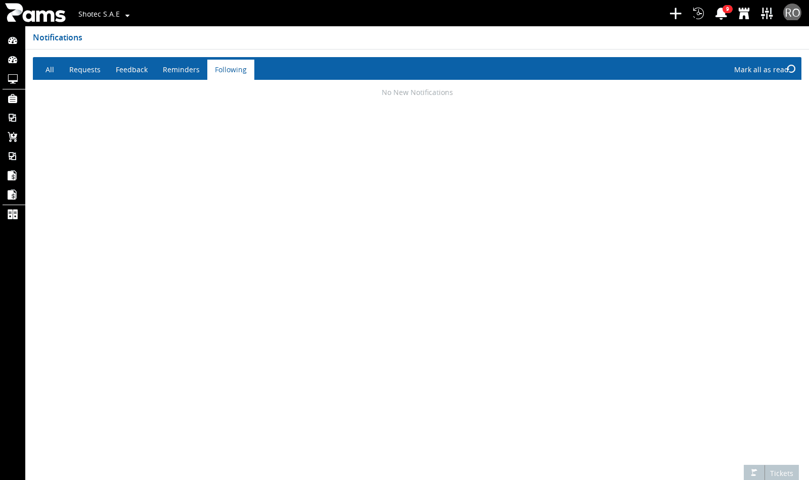 Look at the Following view and its empty-state message.