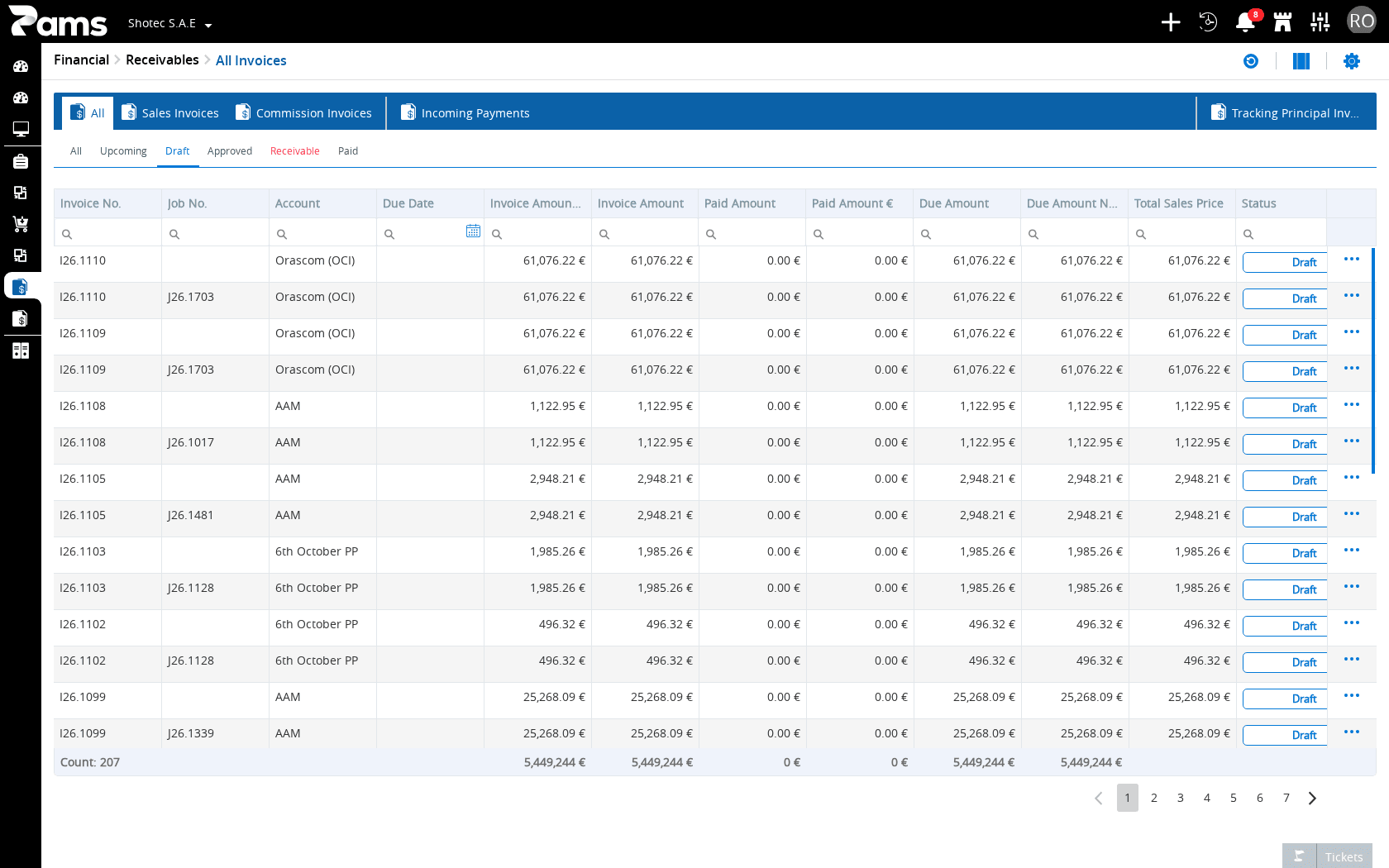 The invoice workspace route and finance list area