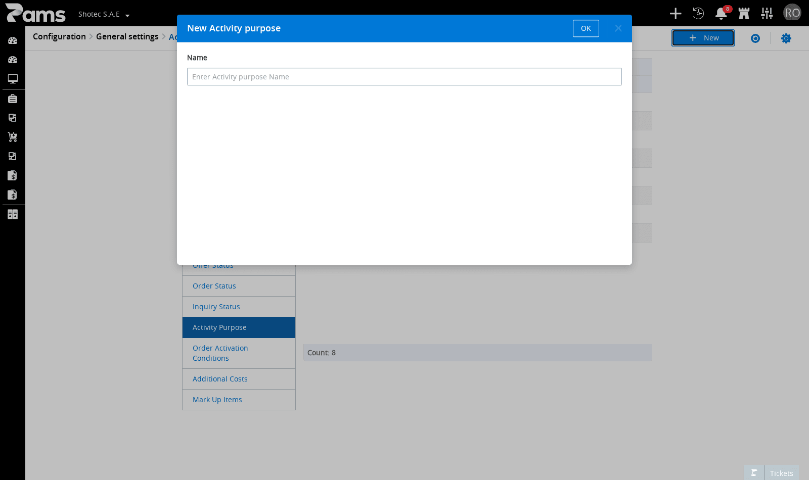 Review the Name field and dialog actions before saving.