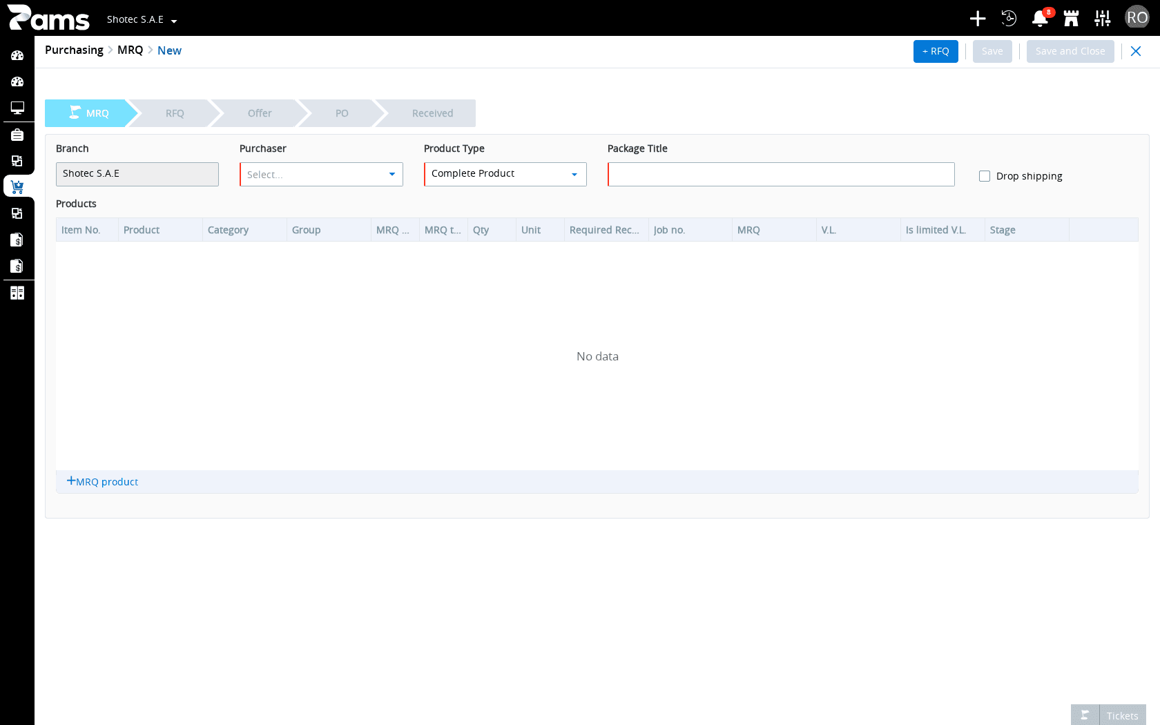Check the shared purchase-job fields, stage labels, and package grid before entering information.