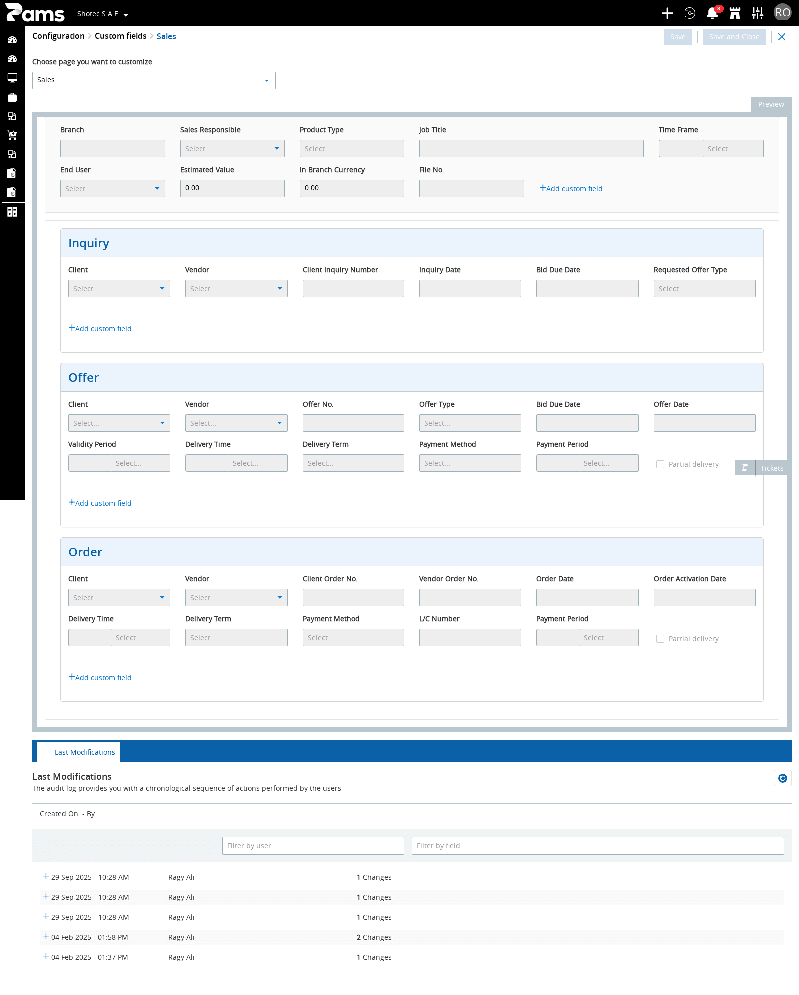 Check Choose page you want to customize, Preview, and the sales sections before choosing a field.