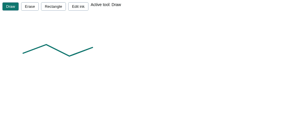 Draw, Erase, Rectangle and Edit ink buttons above the teal stroke in JavaScript.