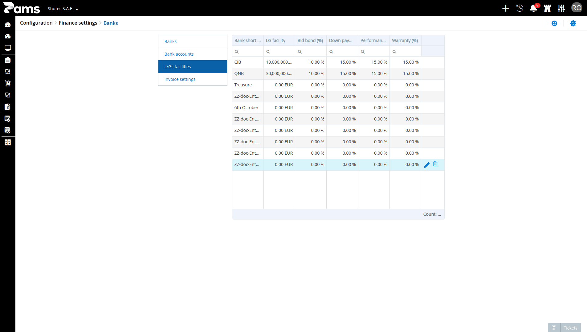 Configure LGs Facilities