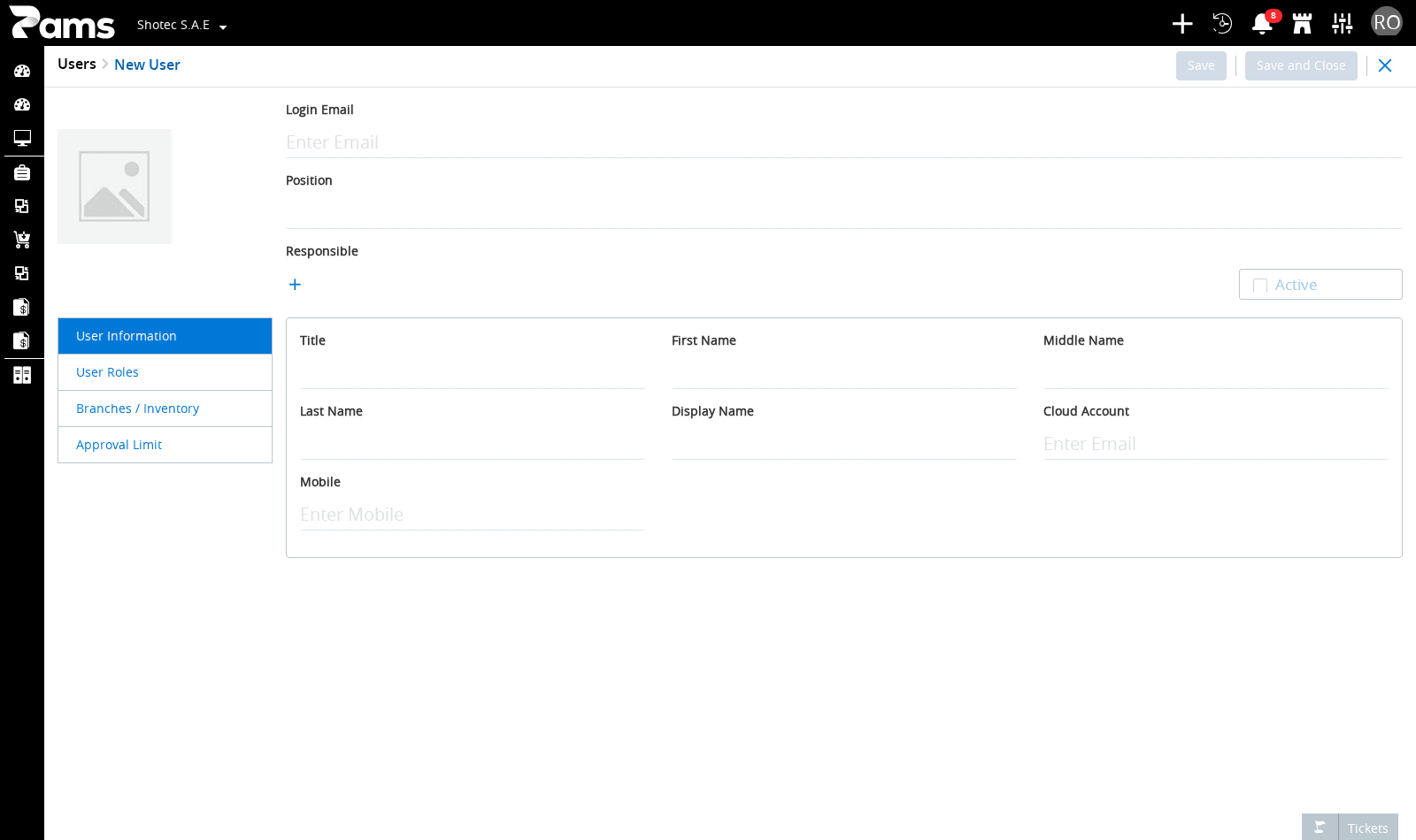 Review the visible identity fields and save controls before entering data.