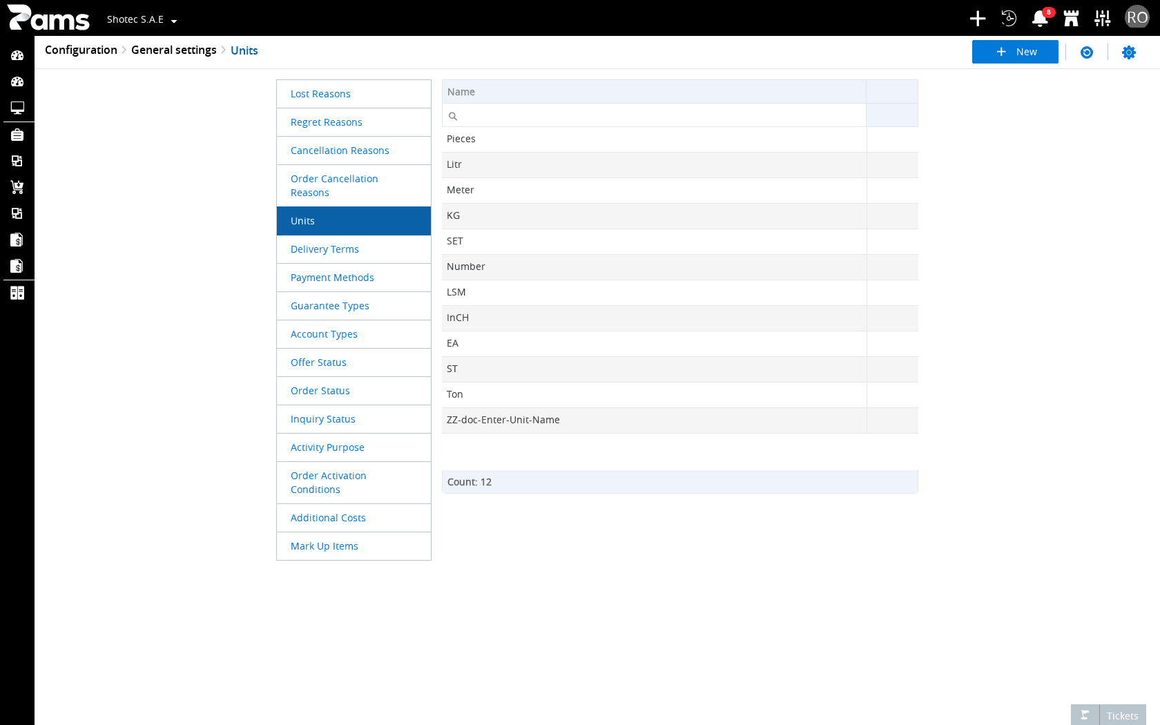 Check the Units list, its navigation context, and its three page controls.