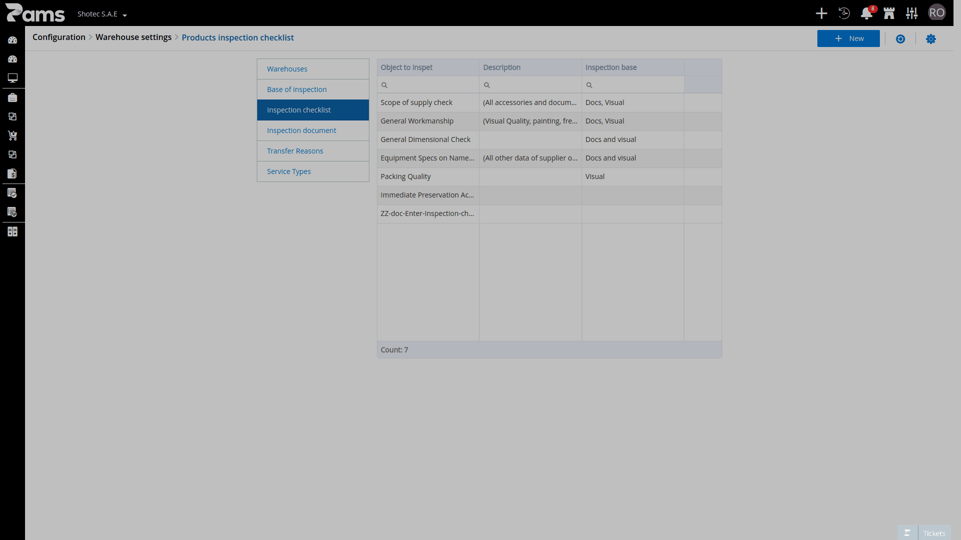 Configure Inspection Checklist